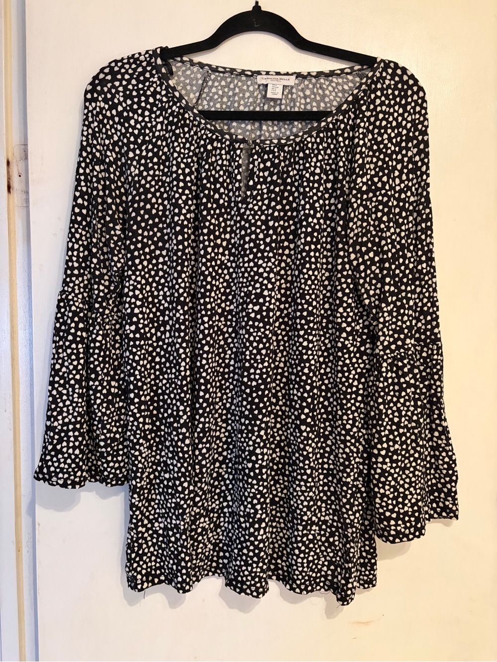 Carolina Belle Black and White Heart Print Peasant Tunic